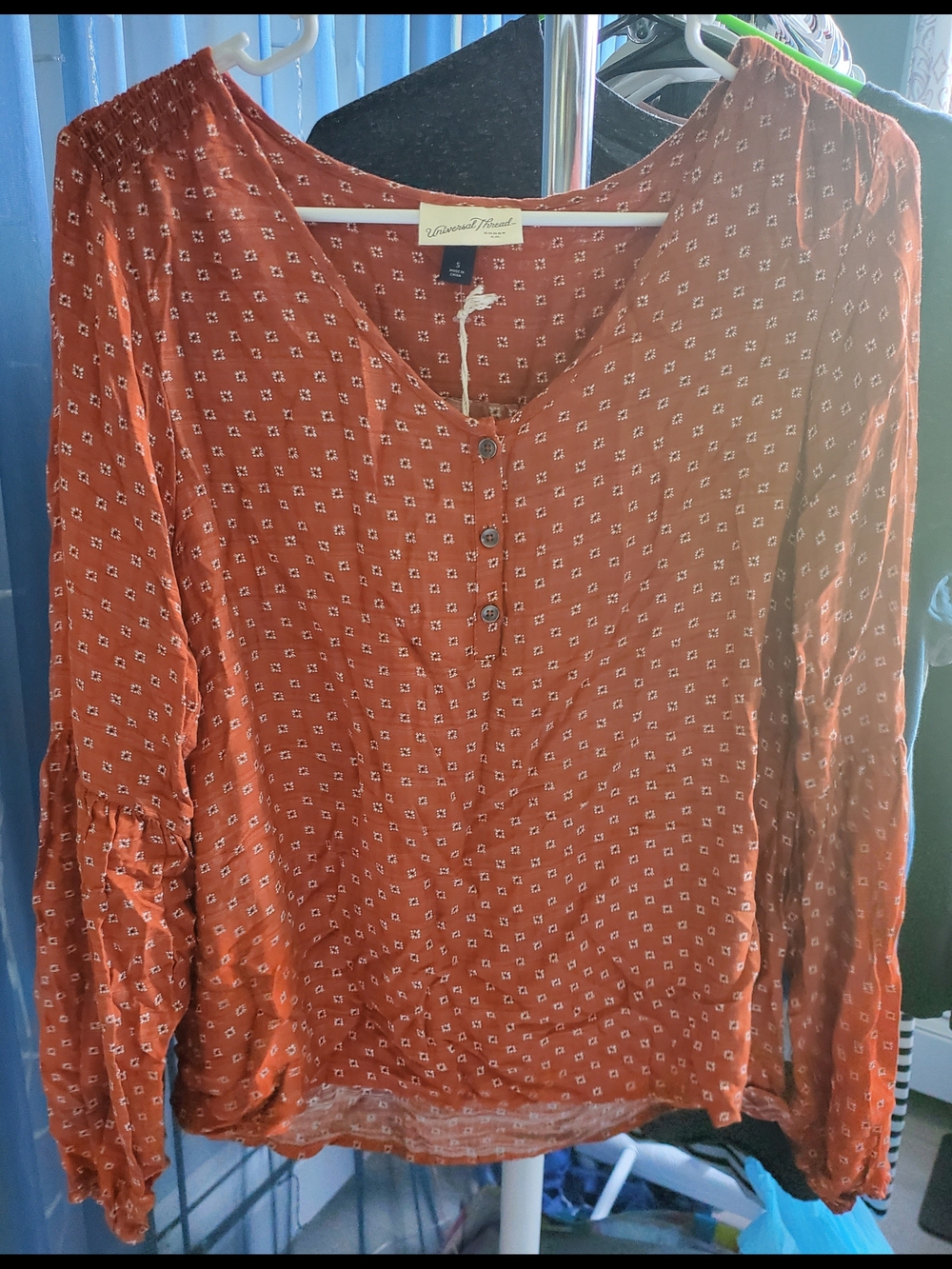 Universal Thread Rust Orange Printed Boho Peasant Top